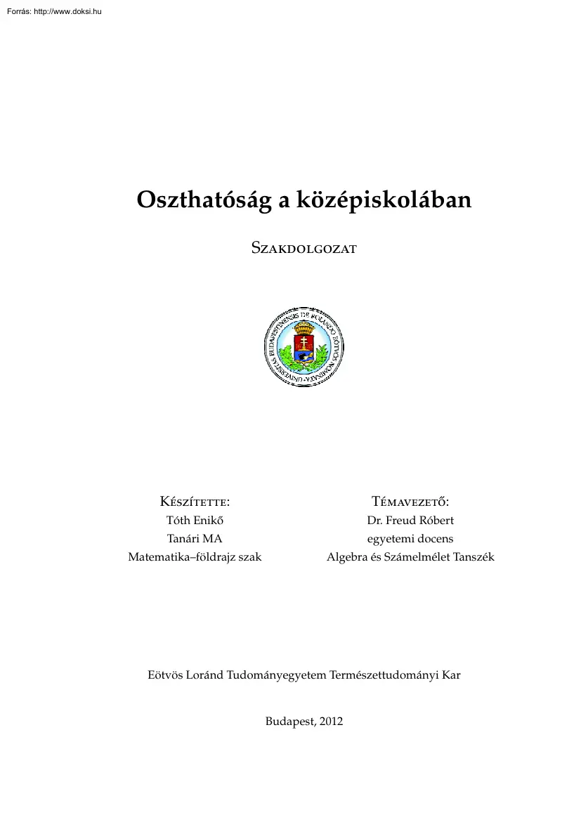 Tóth Enikő - Oszthatóság a középiskolában