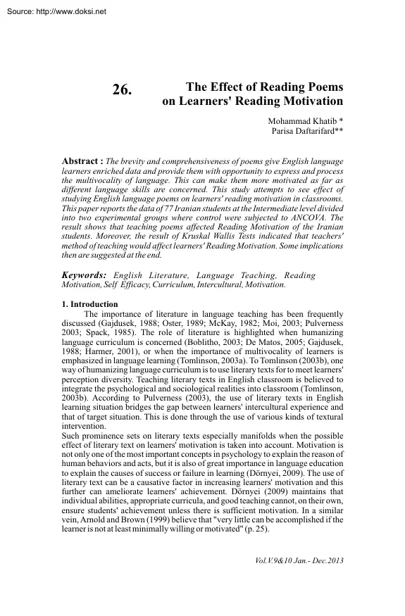 Khatib-Daftarifard - The Effect of Reading Poems on Learners Reading Motivation