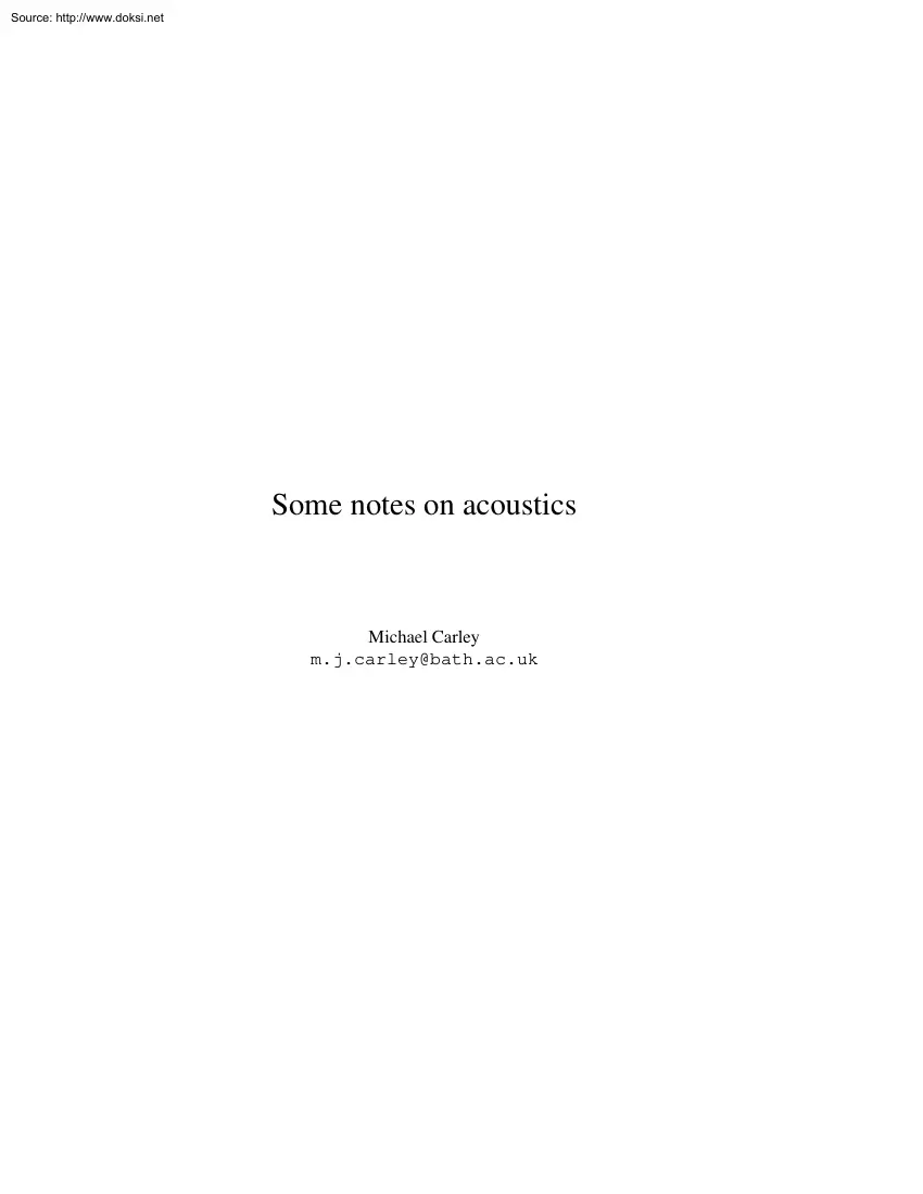 Michael Carley - Some Notes on Acoustics