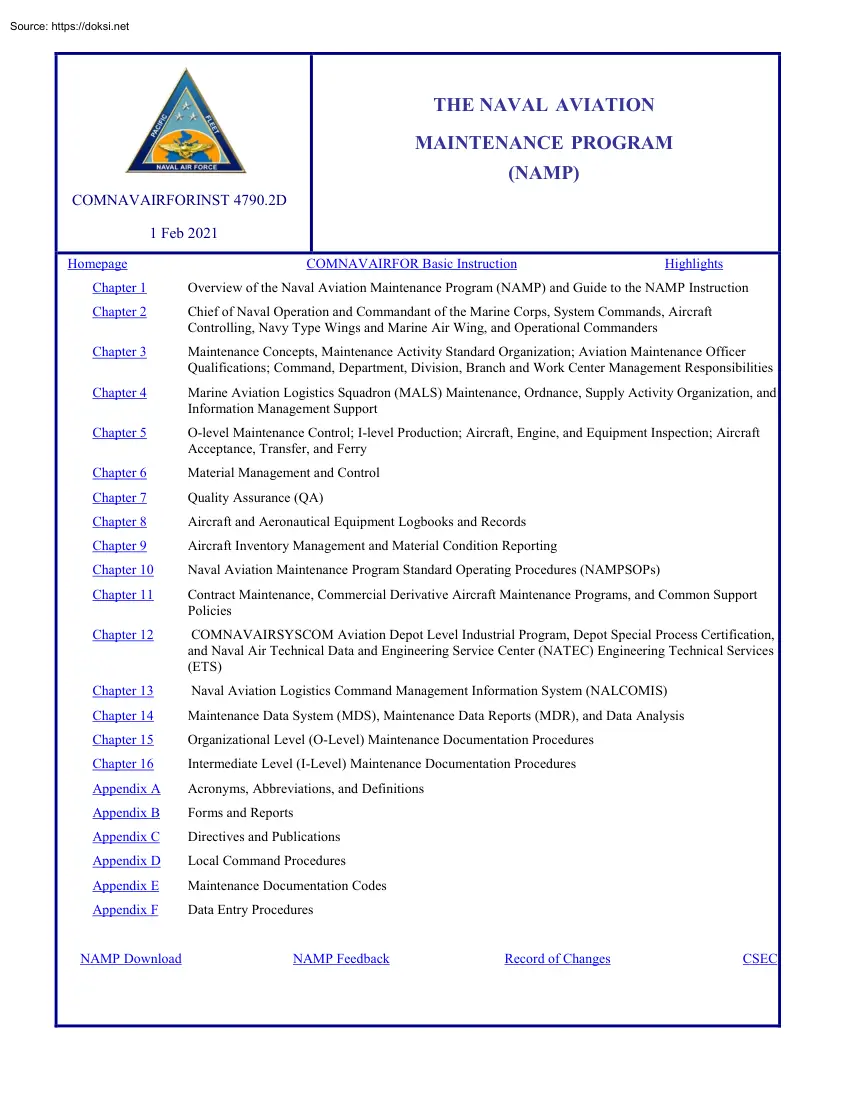 COMNAVAIRFORINST 4790.2D, The Naval Aviation Maintenance Program