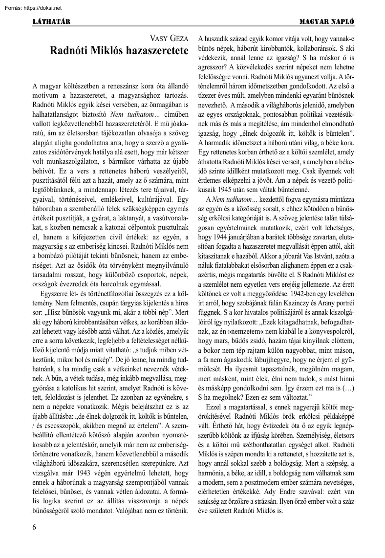 Vasy Géza - Radnóti Miklós hazaszeretete