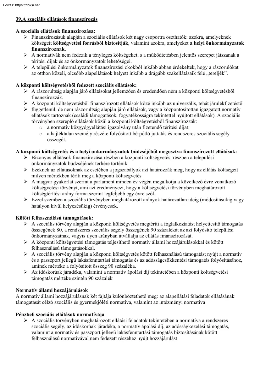 A szociális ellátások finanszírozása