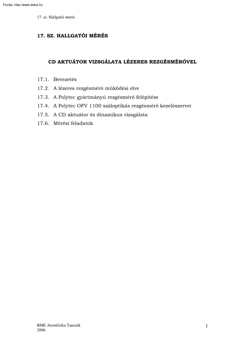 CD aktuátor vizsgálata lézeres rezgésmérővel