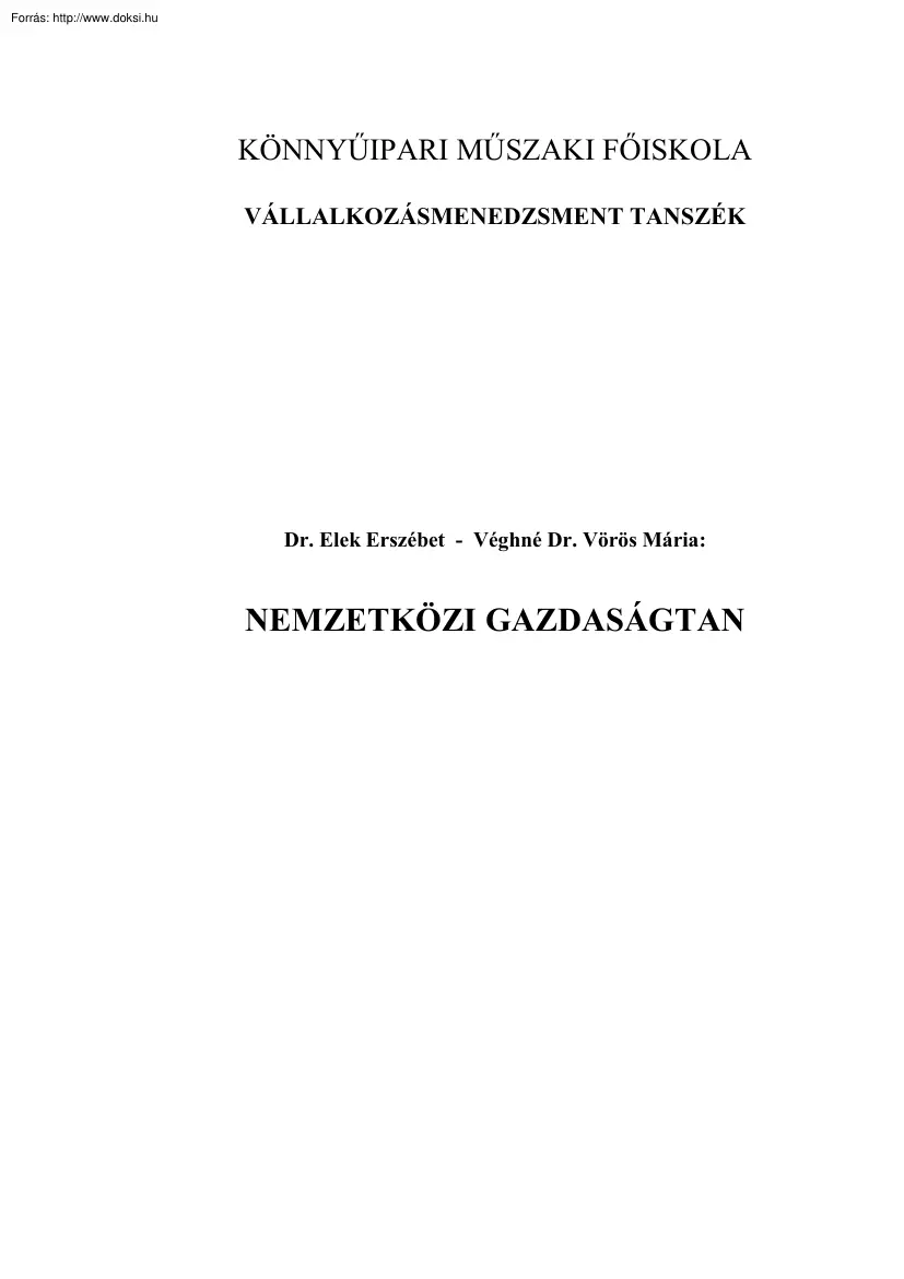 Elek-Vörös - Nemzetközi gazdaságtan