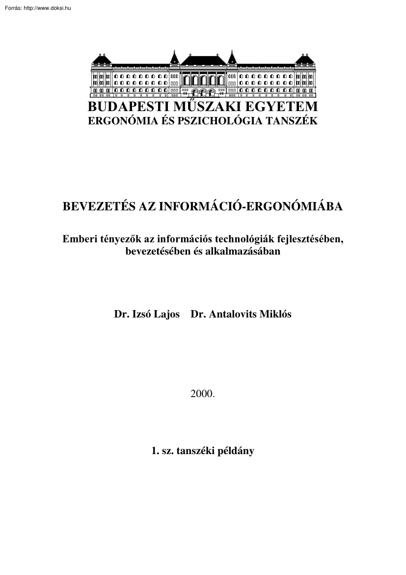 Izsó-Antalovits - Bevezetés az információ-ergonómiába