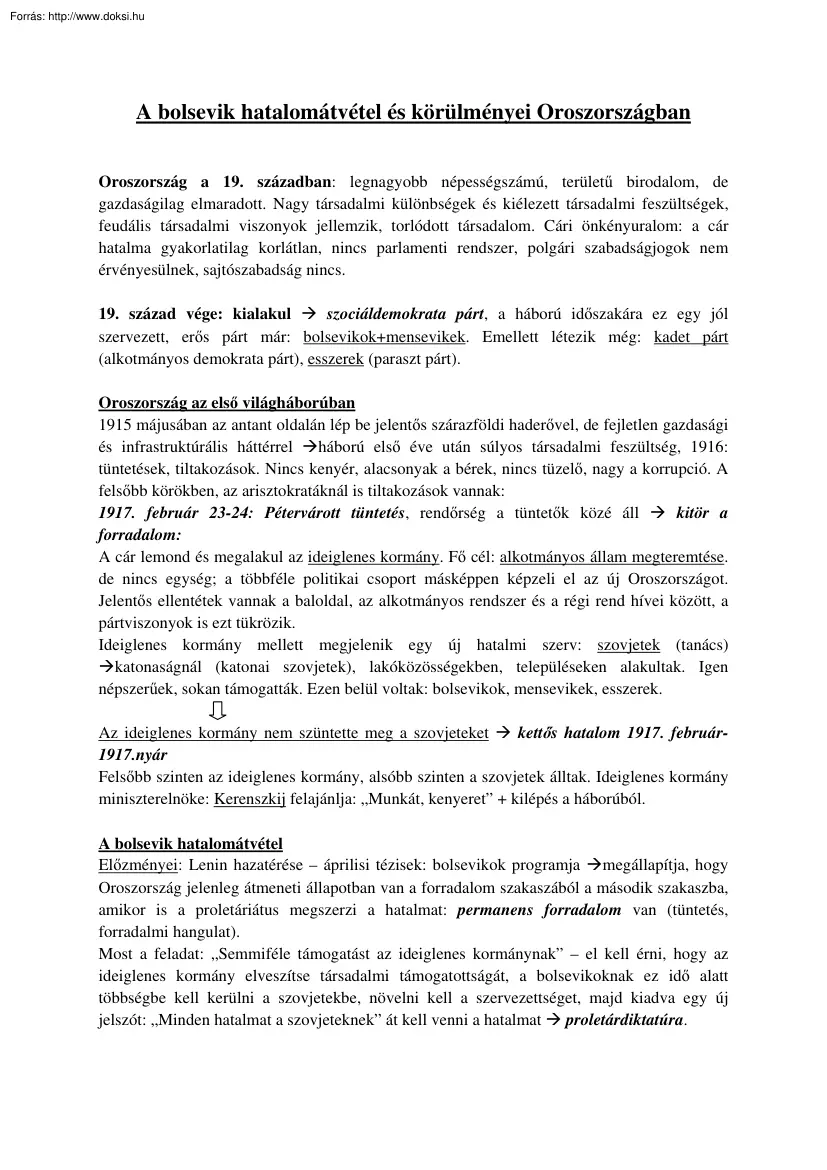 A bolsevik hatalomátvétel és körülményei Oroszországban