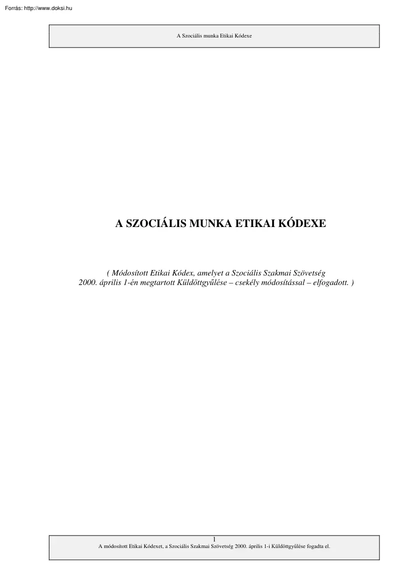 A szociális munka etikai kódexe