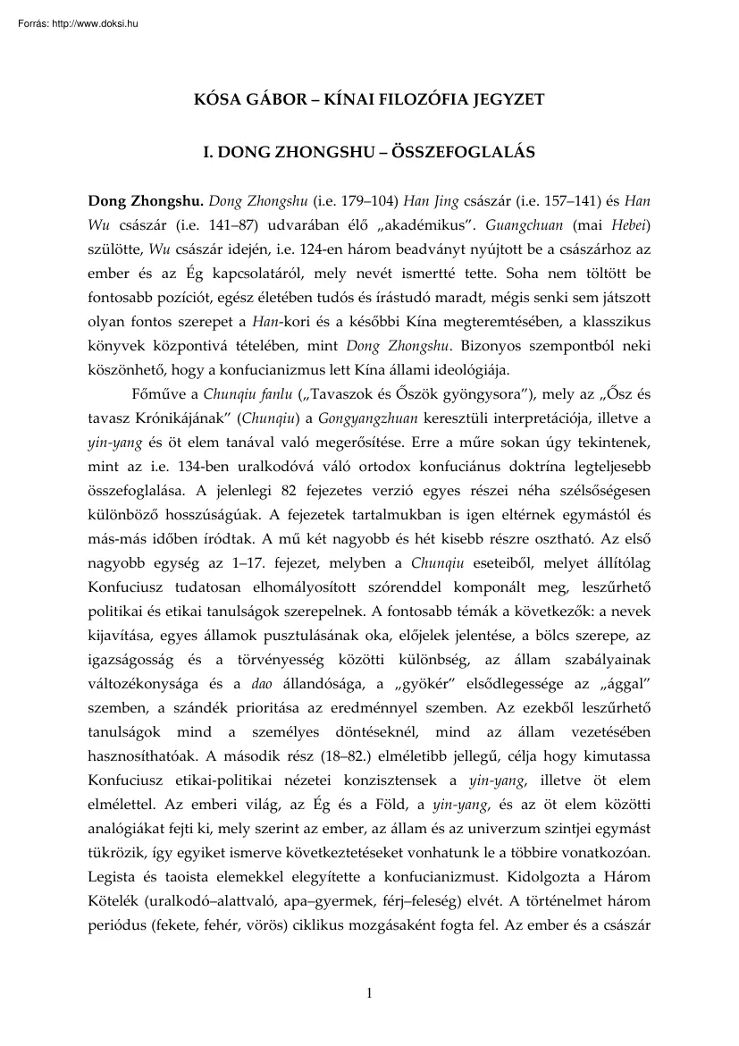 Kósa Gábor - Kínai filozófia jegyzet