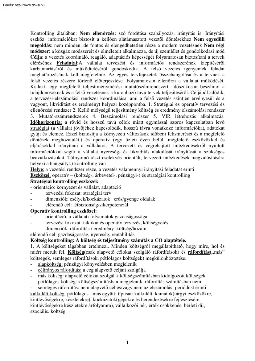 A kontrollingról általában