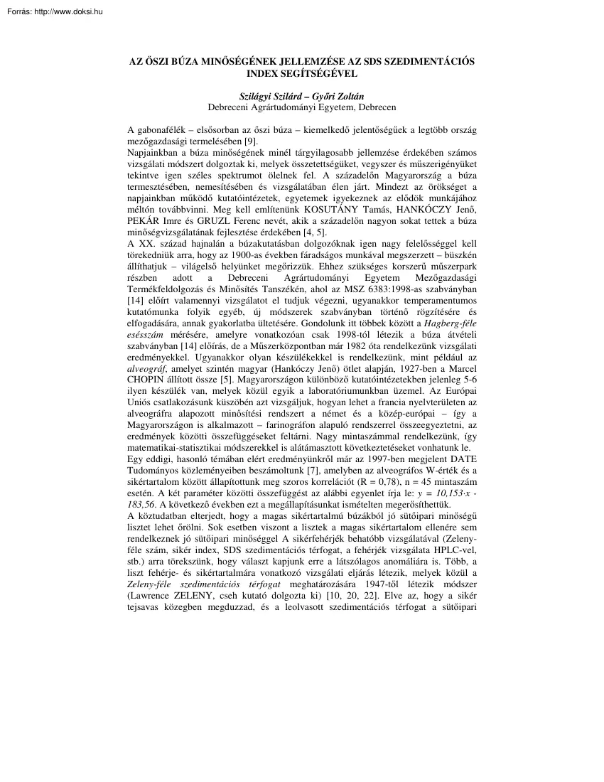 Szilágyi-Győri - Az őszi búza minőségének jellemzése az SDS szedimentációs index