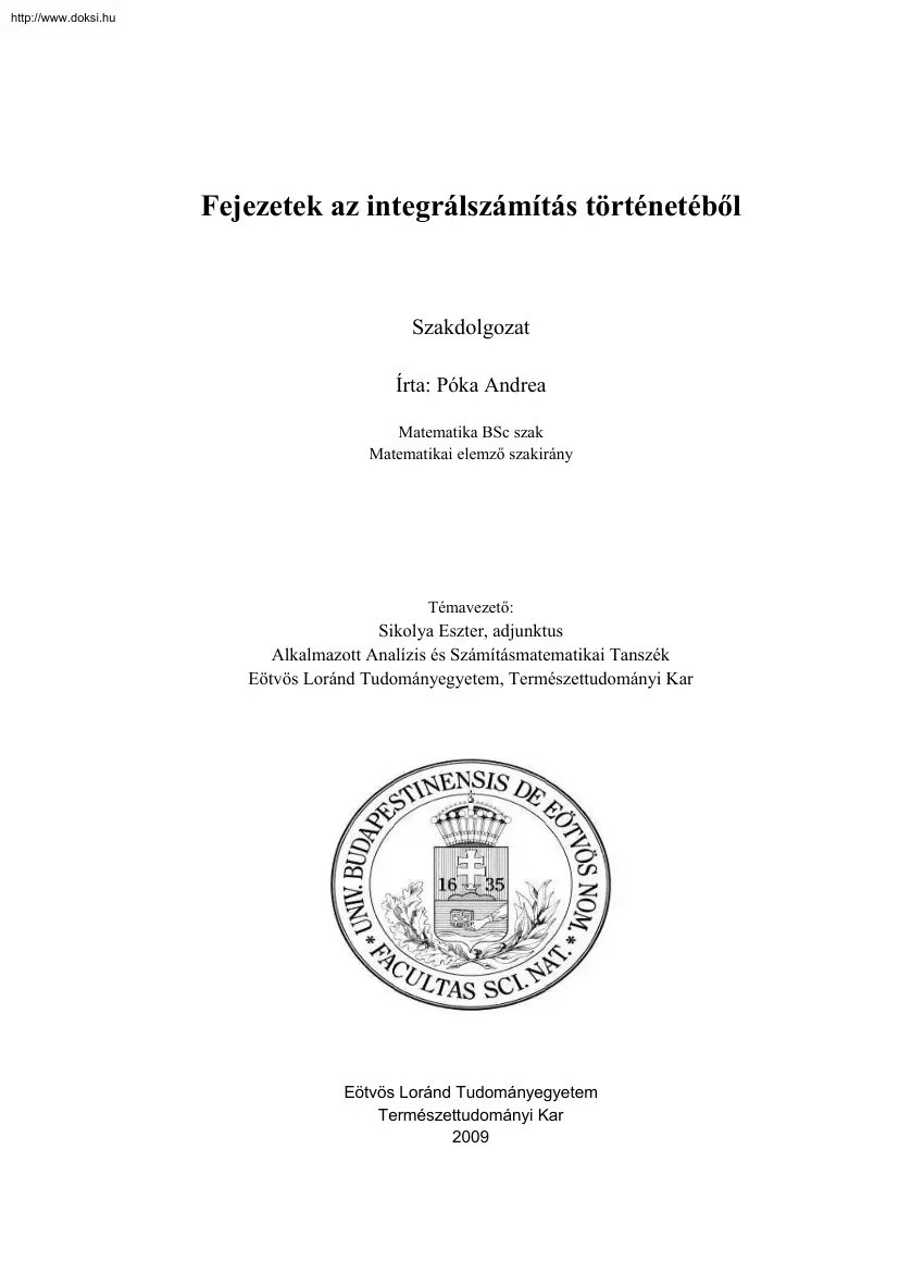 Póka Andrea - Fejezetek az integrálszámítás történetéből