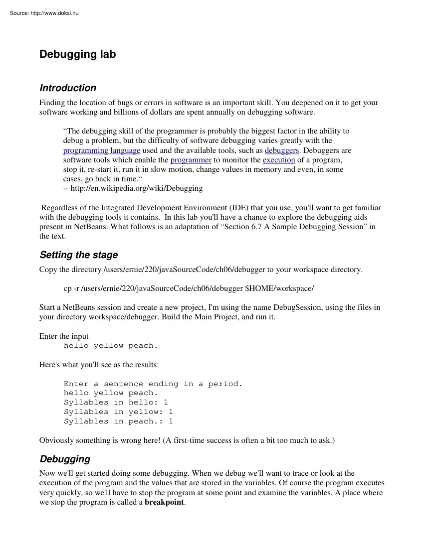 Debugging lab