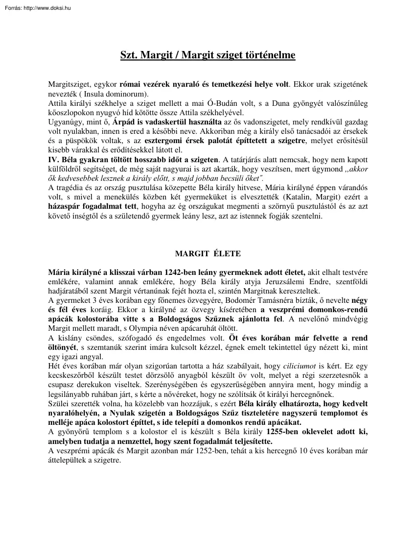 Szent Margit és a Margit-sziget történelme