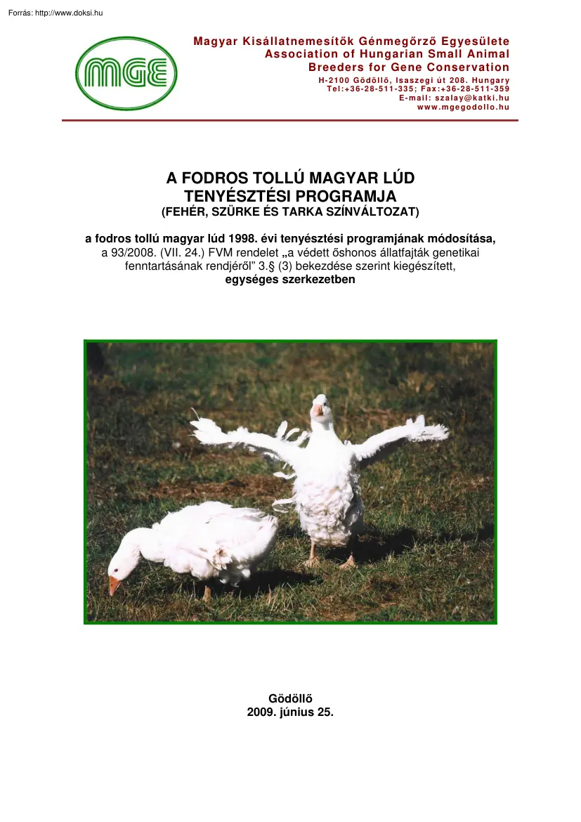A fodros tollú magyar lúd tenyésztési programja