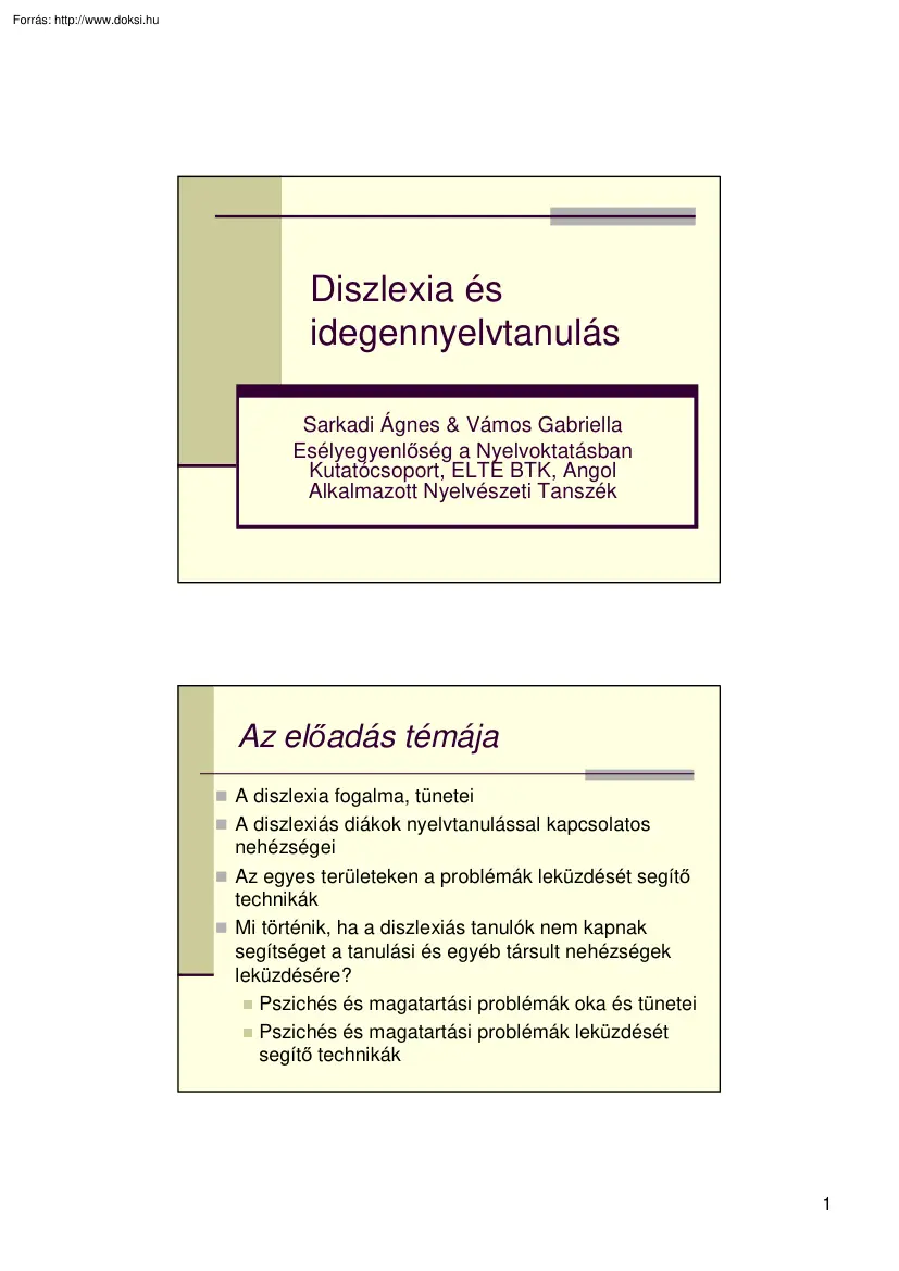 Sarkadi-Vámos - Diszlexia és idegennyelvtanulás
