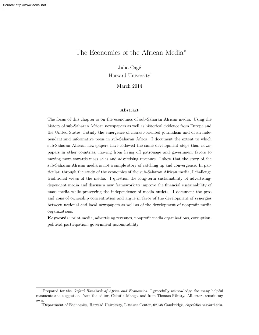 Julia Cagé - The Economics of the African Media