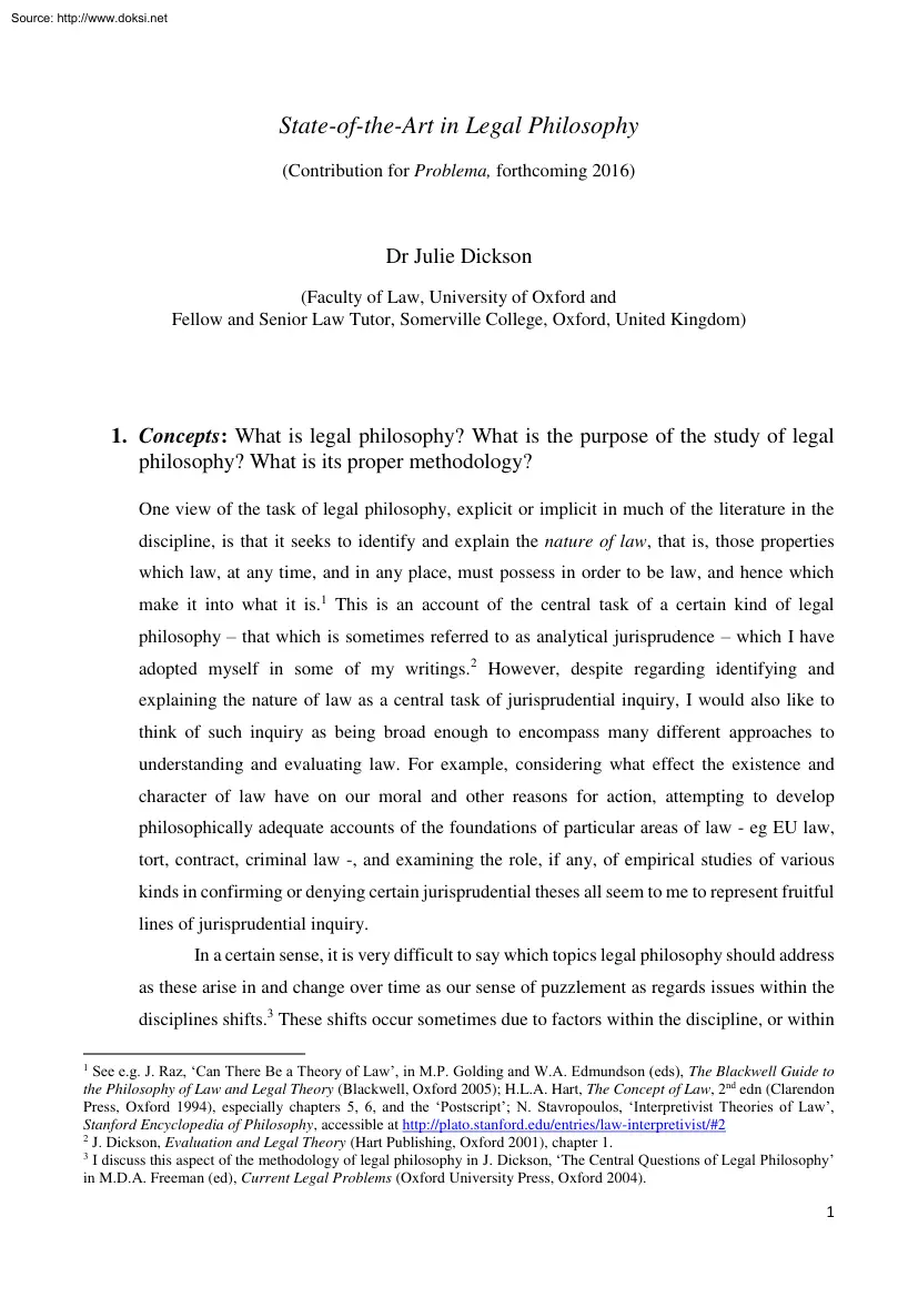 Dr Julie Dickson - State of the Art in Legal Philosophy