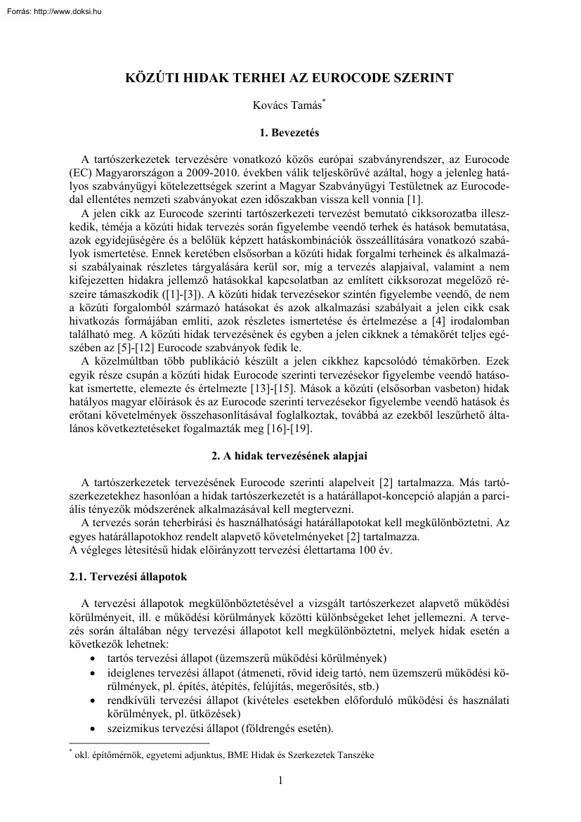 Kovács Tamás - Közúti hidak terhei az eurocode szerint
