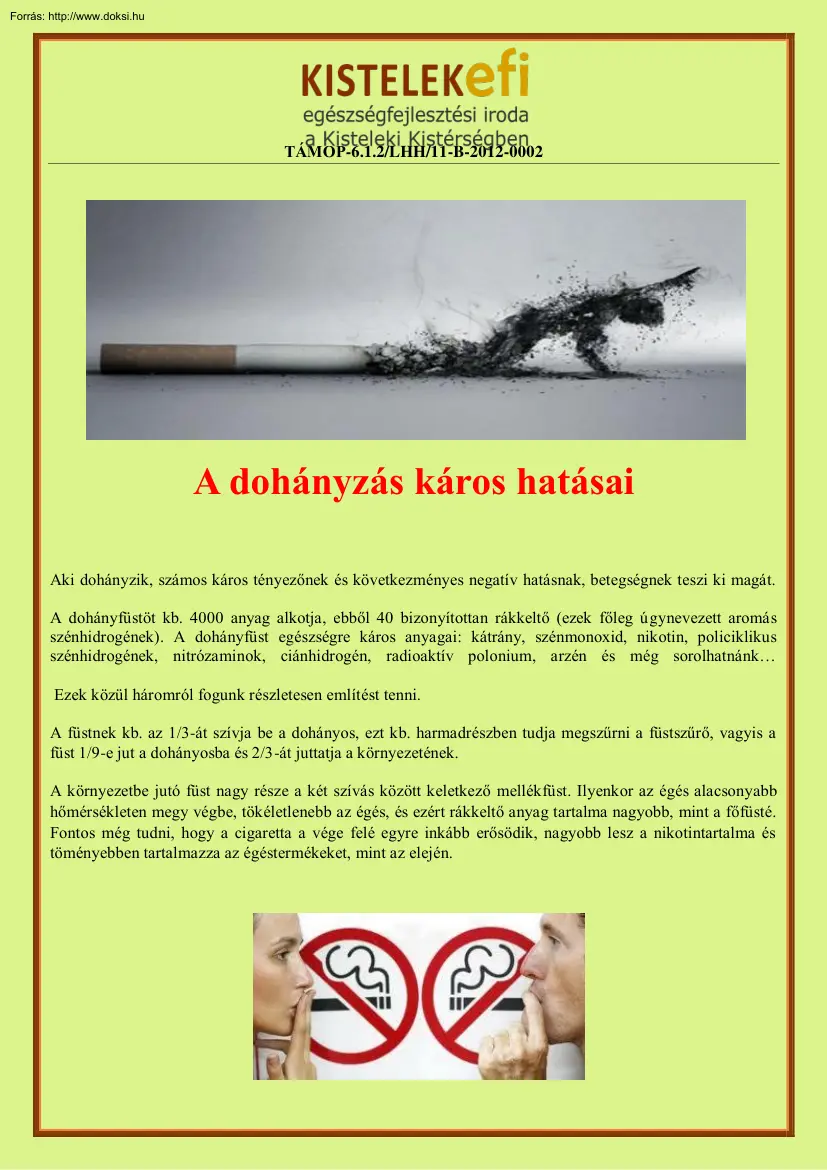 A dohányzás káros hatásai