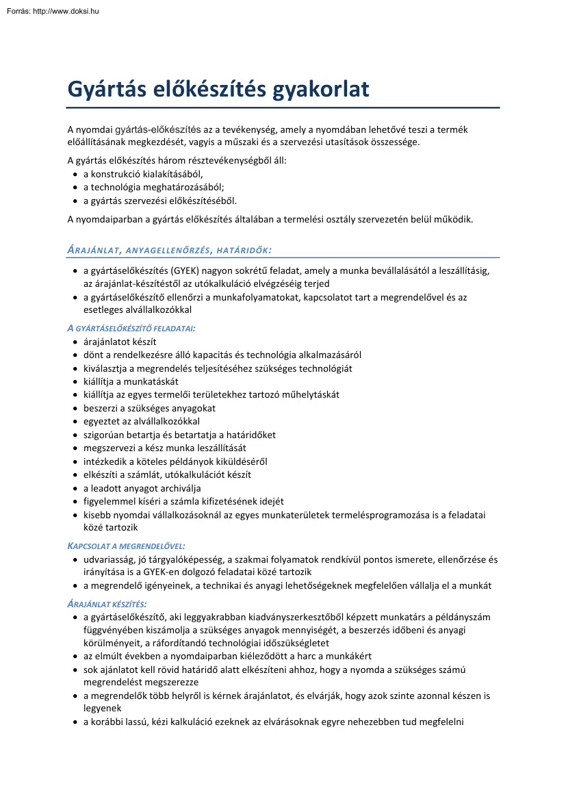 Gyártás előkészítés gyakorlat
