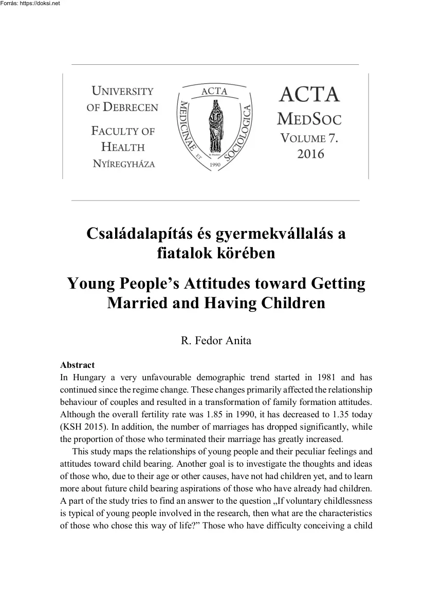 R. Fedor Anita - Családalapítás és gyermekvállalás a fiatalok körében