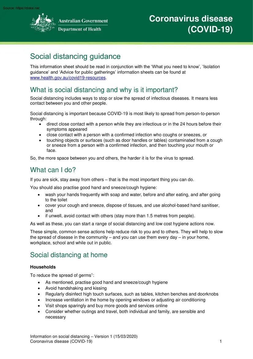 Coronavirus Disease, Social Distancing Guidance