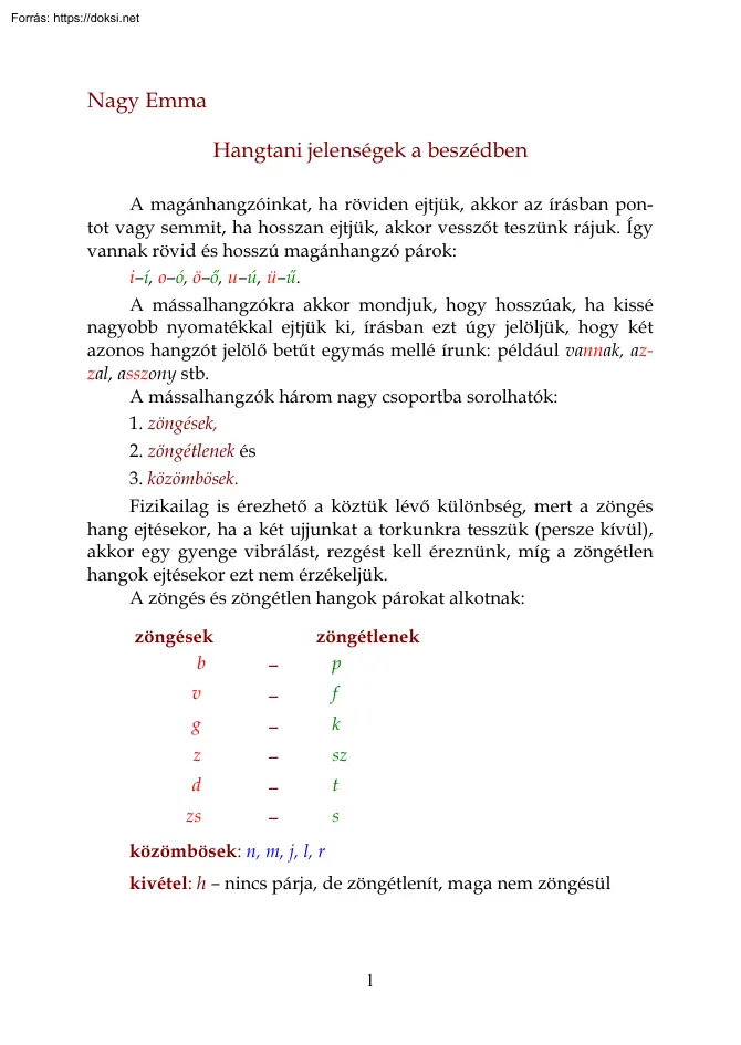 Nagy Emma - Hangtani jelenségek a beszédben