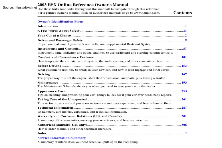 Acura RSX 2003 owners manual