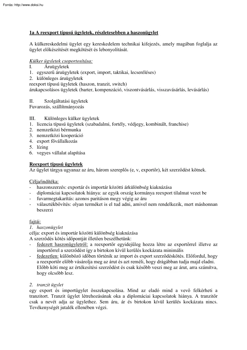 Külkereskedelmi üzletkötő szóbeli vizsgatételek
