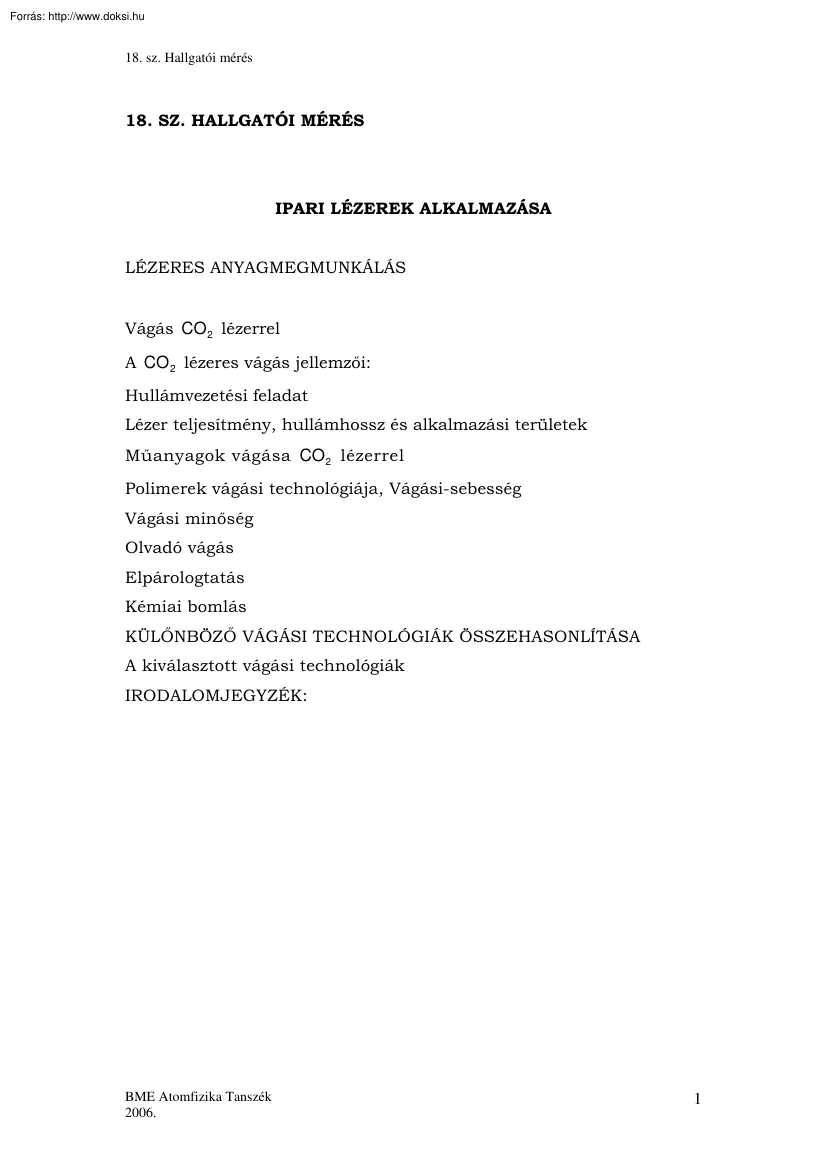 Ipari lézerek alkalmazása