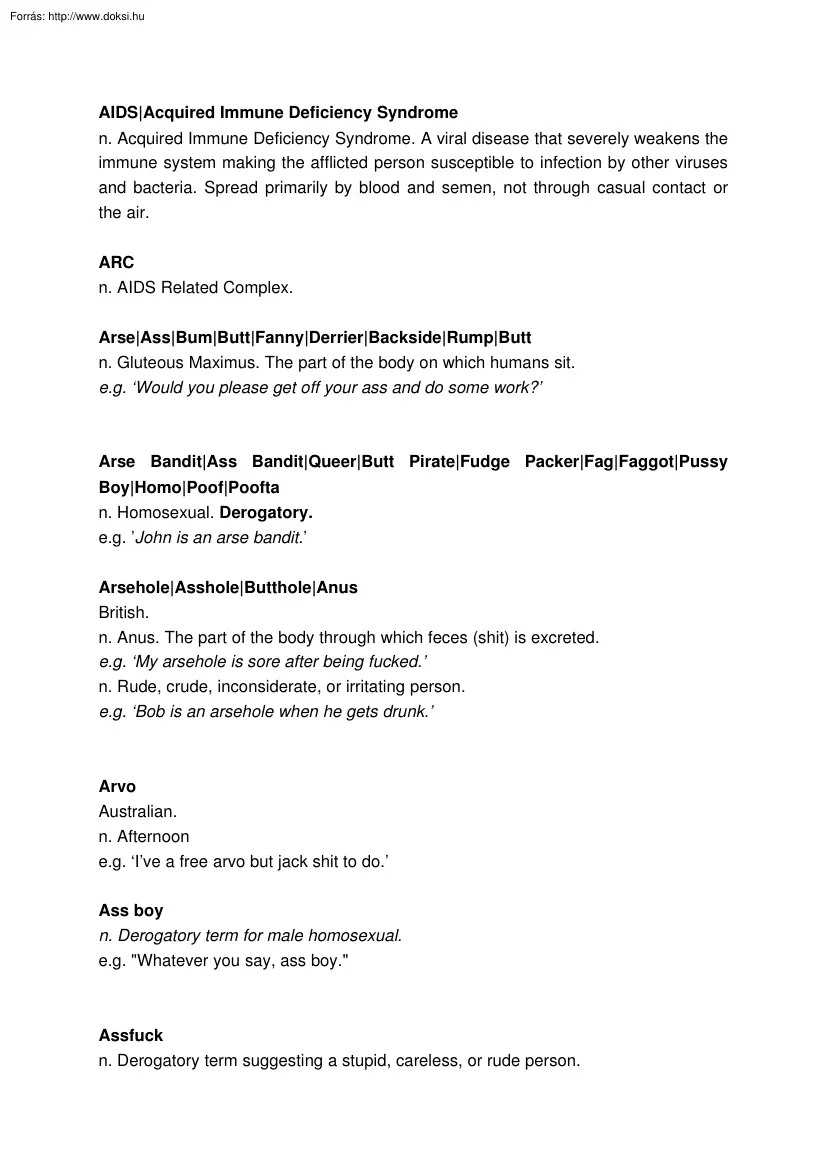 Alternative English Dictionary (Comprehensive, Vulgar Slang And Sex Related)