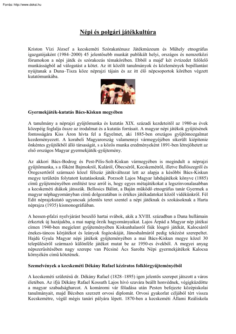 Népi és polgári játékkultúra