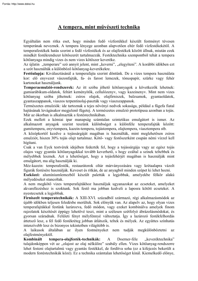 A tempera, mint művészeti technika