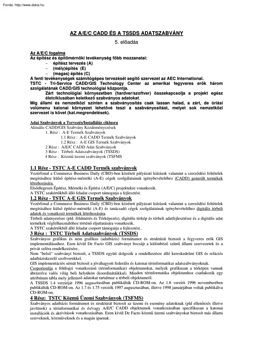 Az AEC CADD és a TSSDS adatszabvány