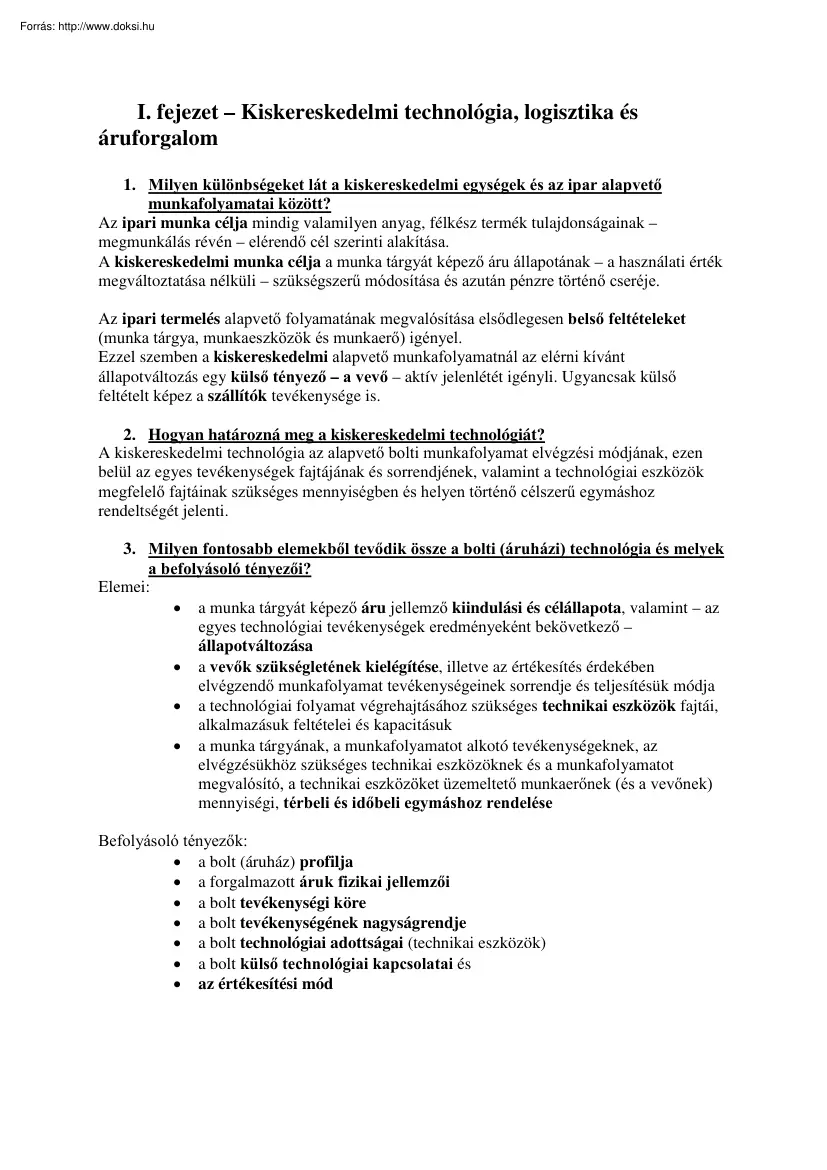 Logisztika összefoglaló