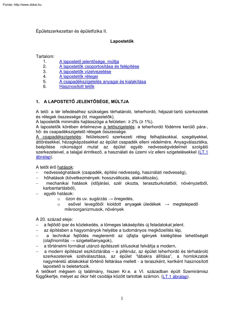 Épületszerkezettan és épületfizika, lapostetők