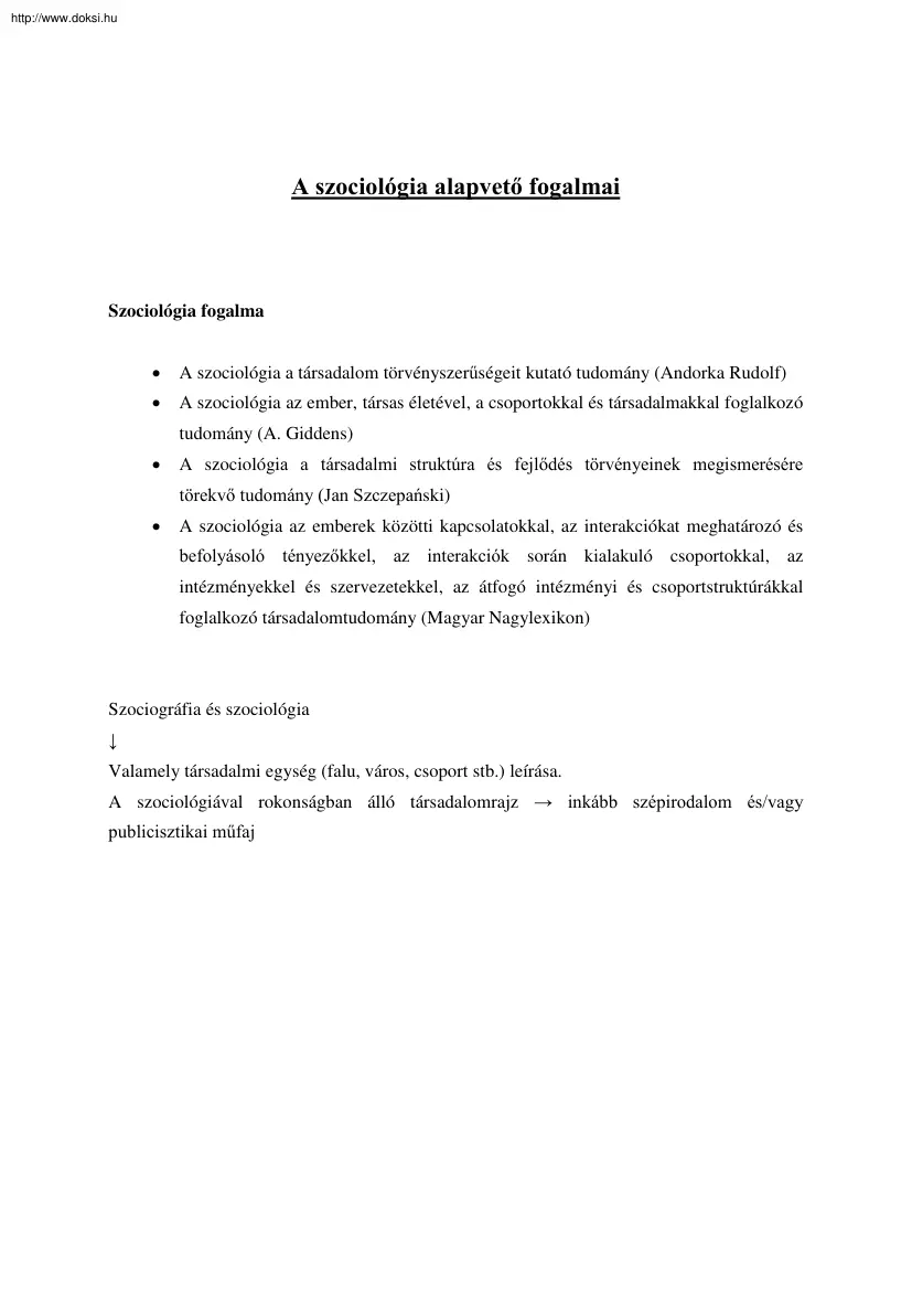 A szociológia alapvető fogalmai