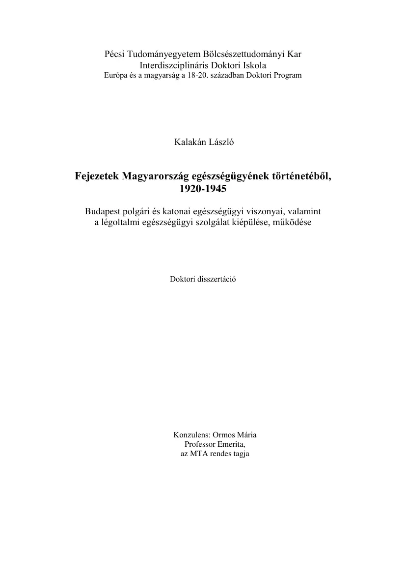 Klakán László - Fejezetek Magyarország egyészségügyének történetéről