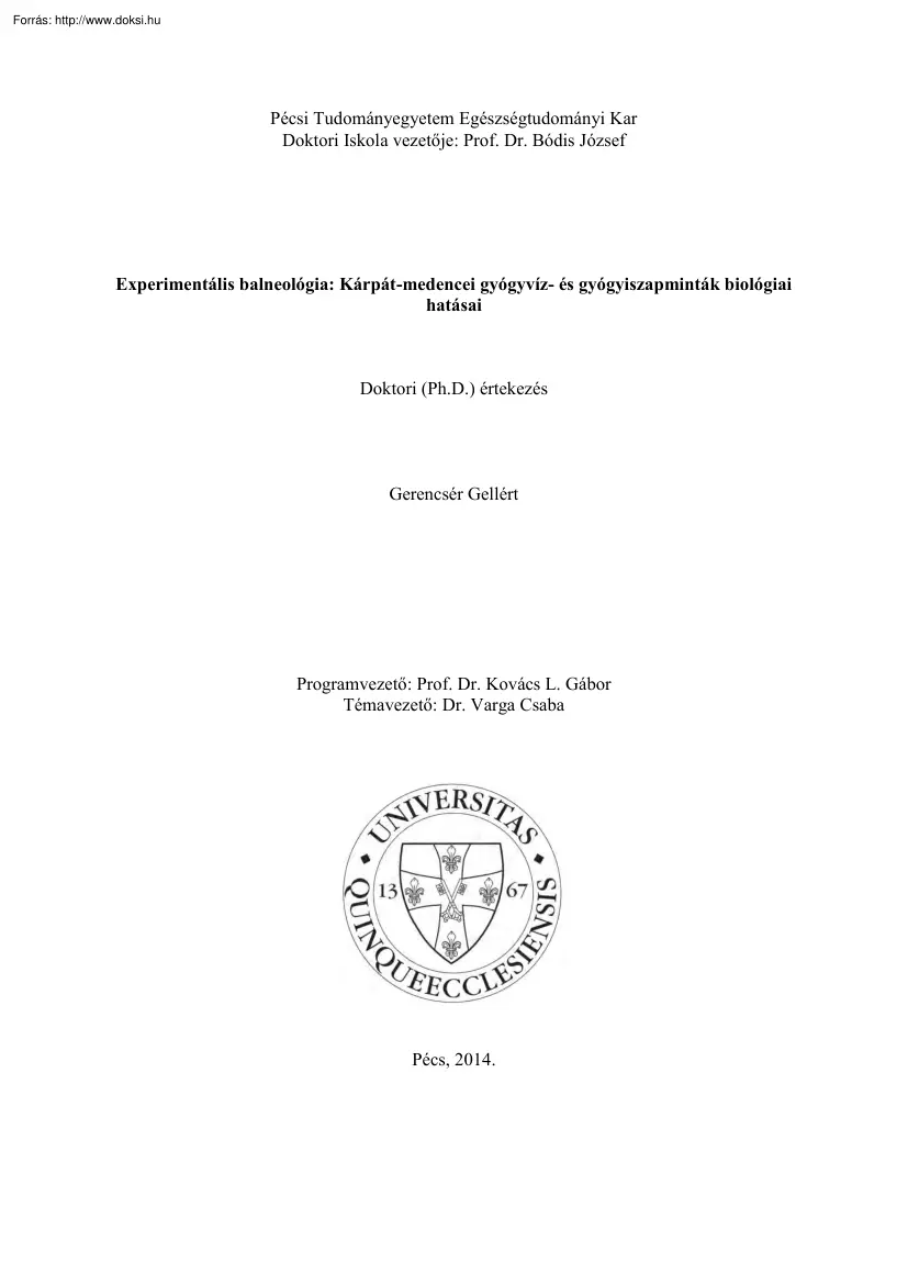 Gerencsér Gellért - Experimentális balneológia