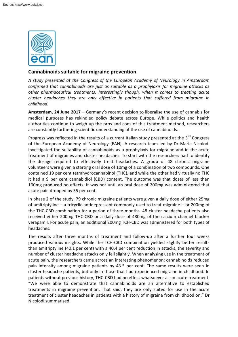 Cannabinoids Suitable for Migraine Prevention