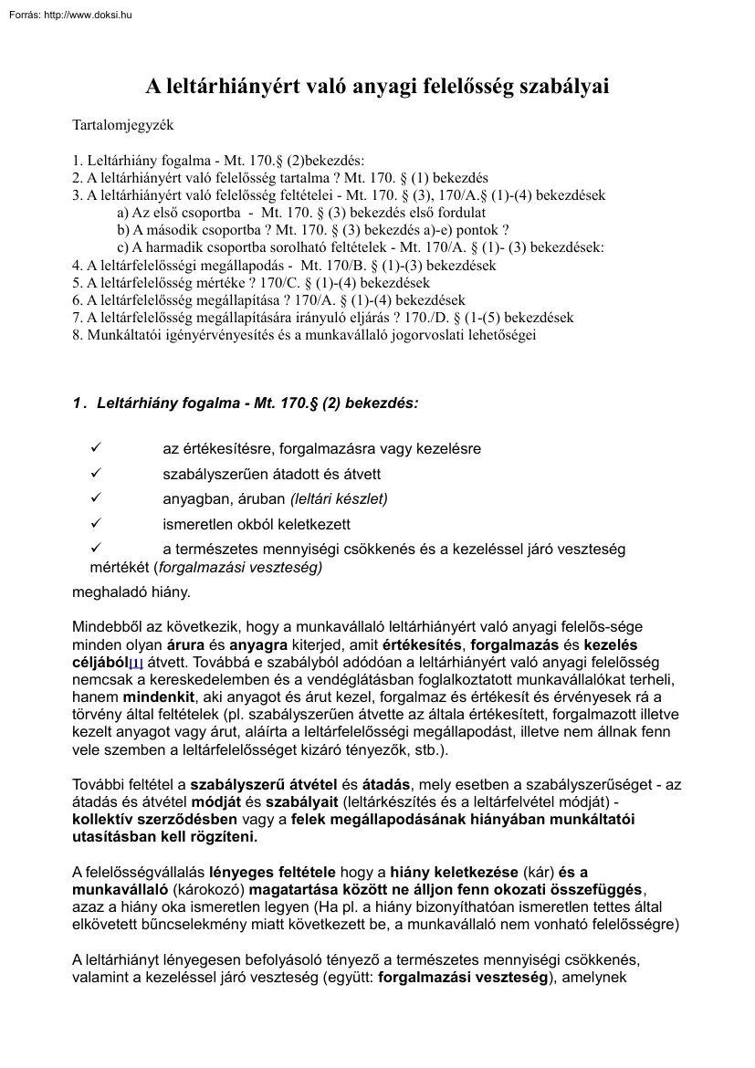 A leltárhiányért való anyagi felelősség szabályai