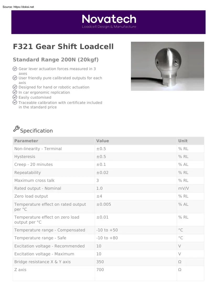 F321 Gear Shift Loadcell