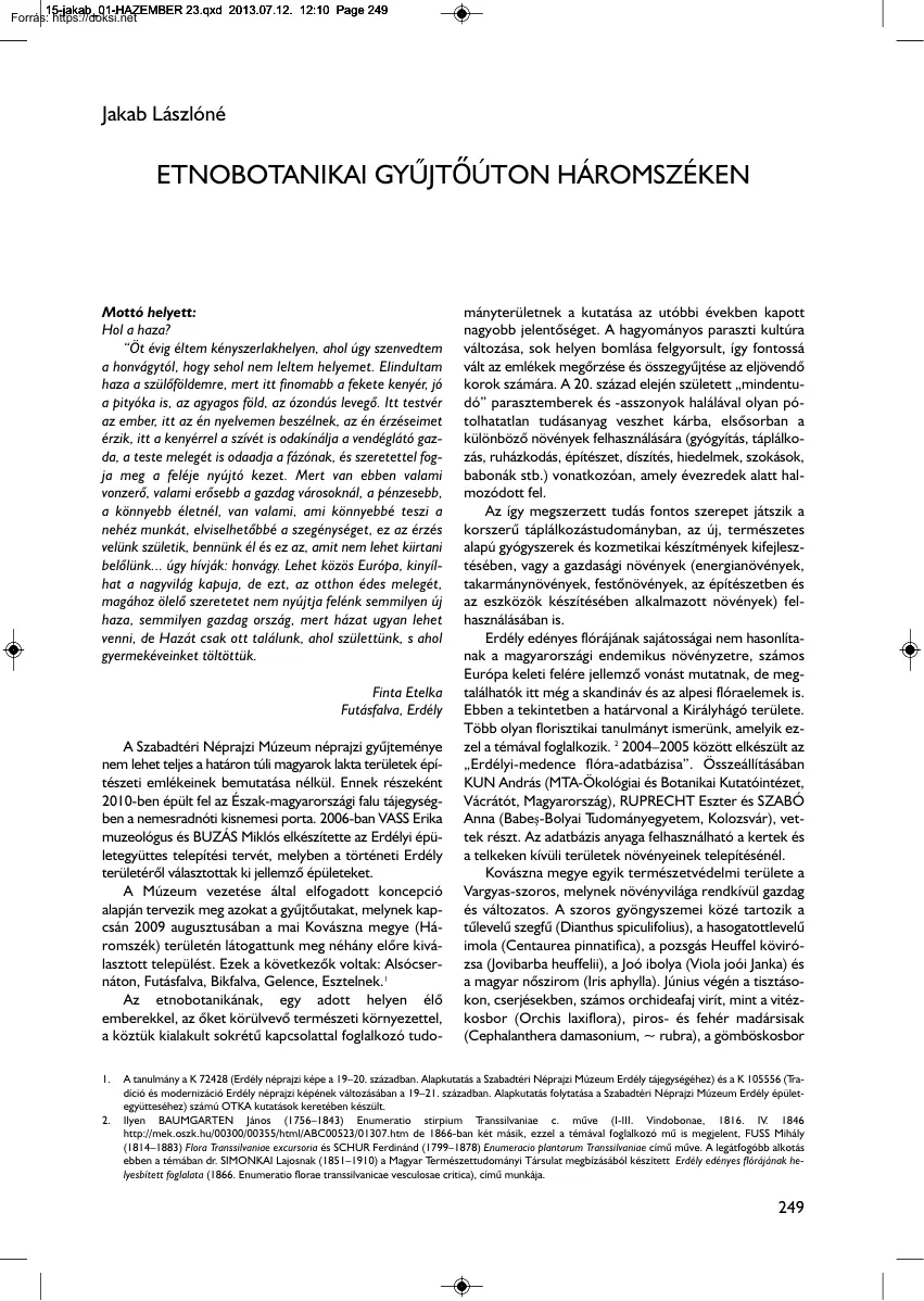 Jakab Lászlóné - Etnobotanikai gyűjtőúton Háromszéken