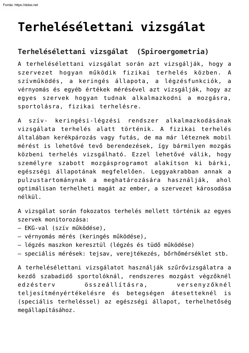 Boldog Zsuzsanna - Terhelésélettani vizsgálat