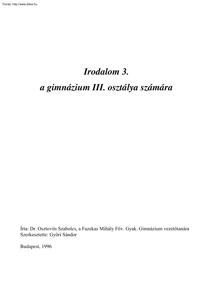 Dr. Osztovits Szabolcs - Irodalom III