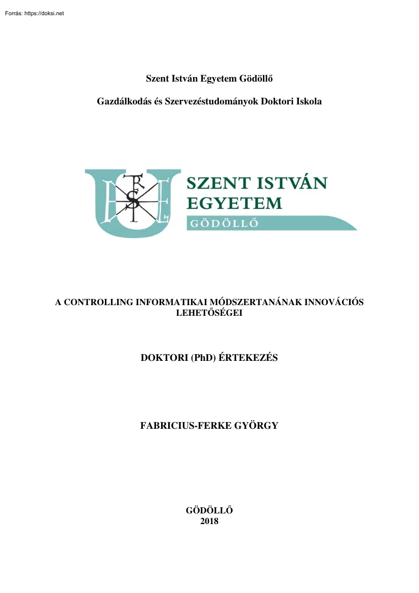 Fabricius-Ferke György - A controlling informatikai módszertanának innovációs lehetőségei