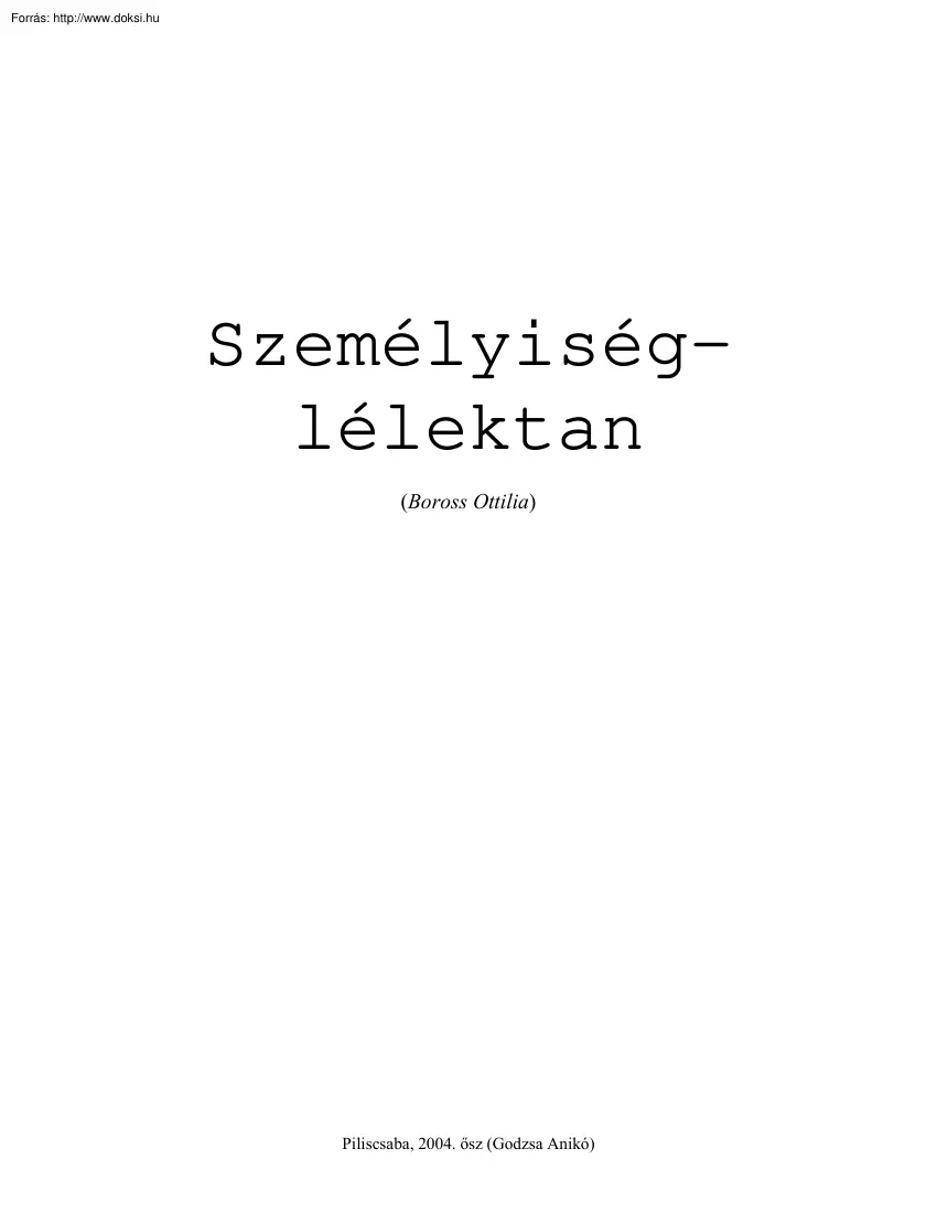 Boross Ottilia - Személyiséglélektan