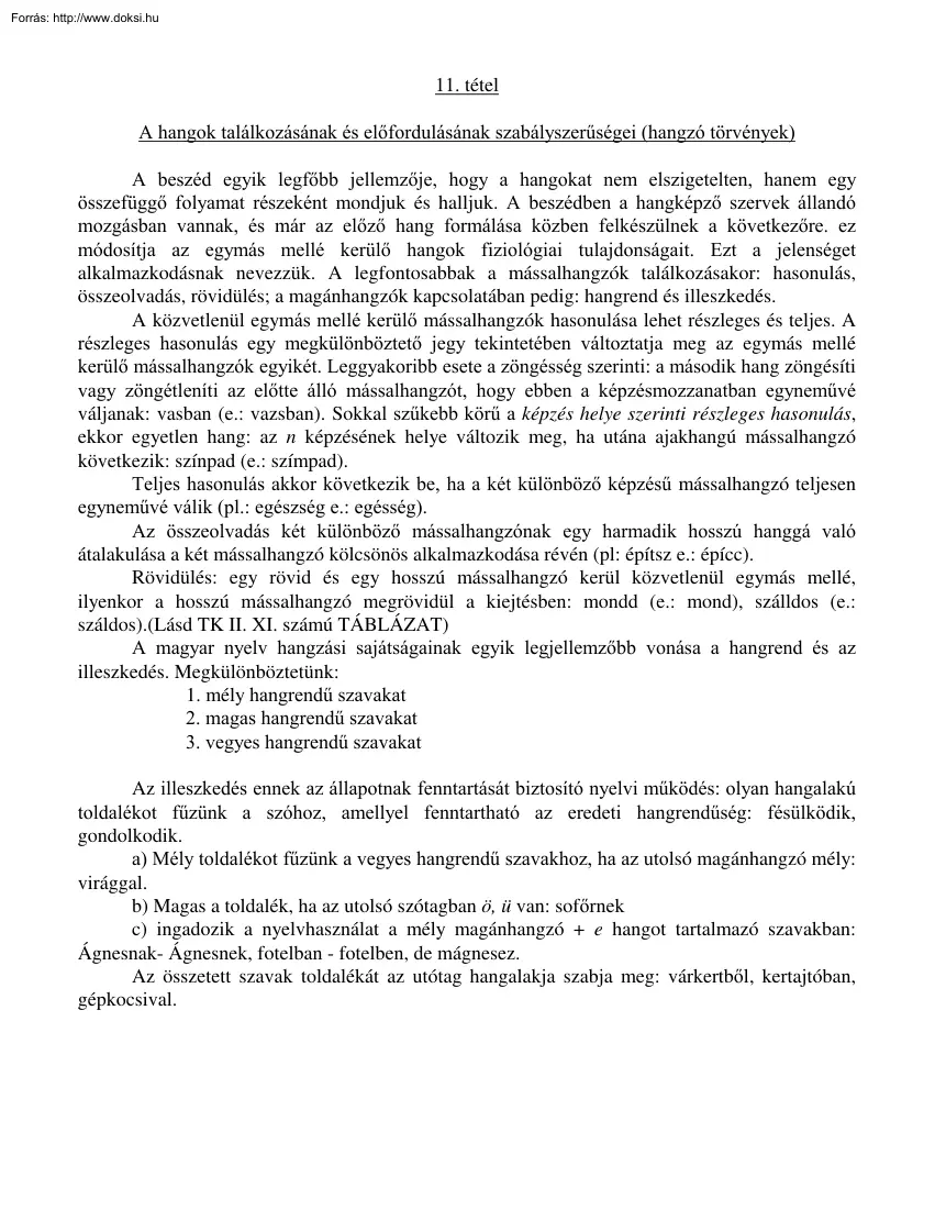 Nyelvtan érettségi tételek, 1997