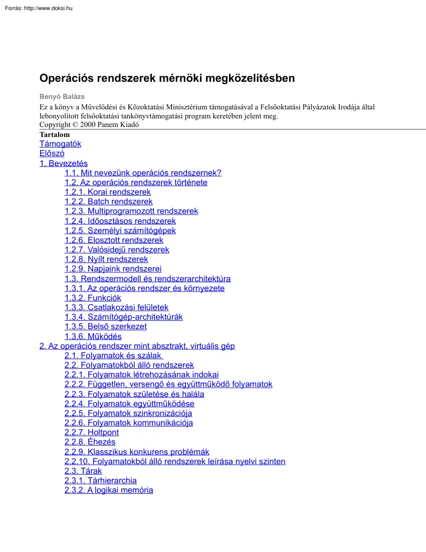 Operációs rendszerek mérnöki megközelítésben