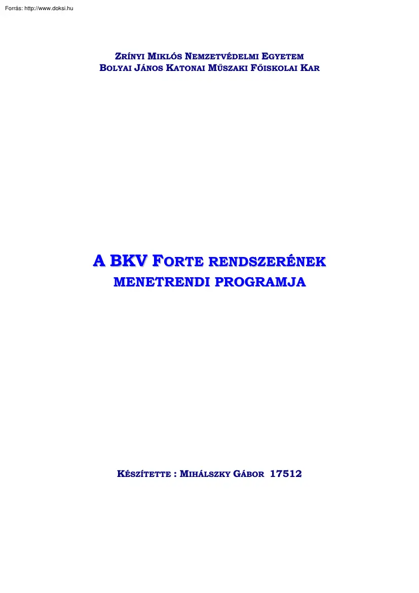Mihálszky Gábor - A BKV Forte rendszerének menetrendi programja